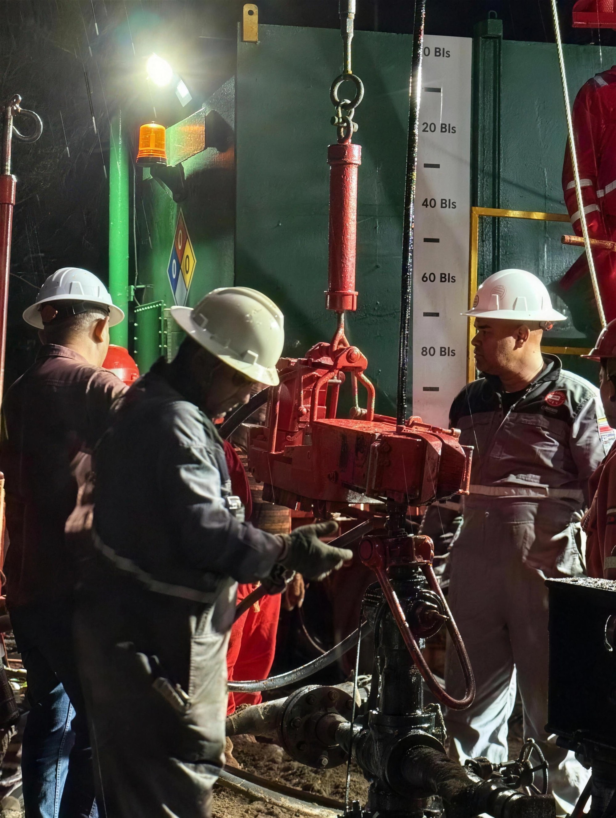 Cuadrilla trabajando en cabezal de pozo
